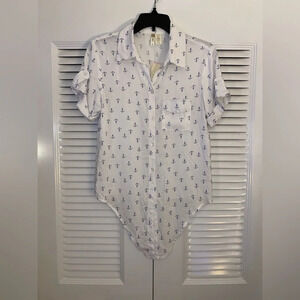 Japna Nautical white button down tie front collared shirt